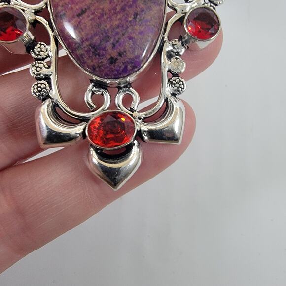 Ruby Zoisite Pendant – With Red Garnet Accents + 20" Sterling Silver Chain - Picture 7 of 10